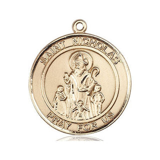 14kt Gold Saint Nicholas Medal Engraved Catholic Saint Jewelry