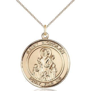 14kt Gold Saint Nicholas Medal Engraved Catholic Saint Jewelry