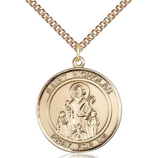 14kt Gold Saint Nicholas Medal Engraved Catholic Saint Jewelry