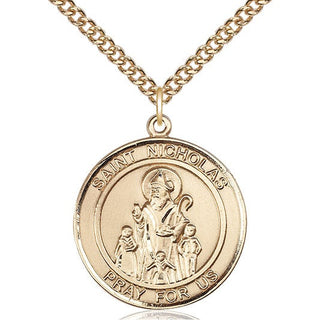 14kt Gold Saint Nicholas Medal Engraved Catholic Saint Jewelry