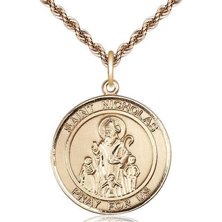 14kt Gold Saint Nicholas Medal Engraved Catholic Saint Jewelry