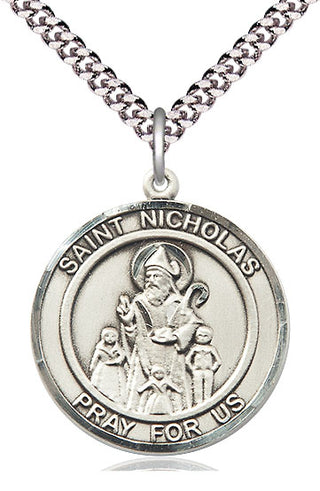 Pewter Saint Nicholas Medal Catholic Jewelry Engraved Catholic Saint Jewelry