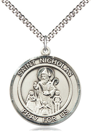 Pewter Saint Nicholas Medal Catholic Jewelry Engraved Catholic Saint Jewelry