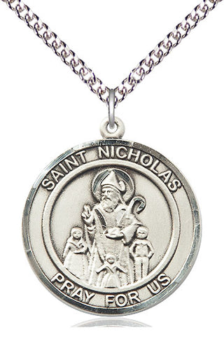 Sterling Silver Saint Nicholas Medal Catholic Jewelry Engraved Catholic Saint Jewelry
