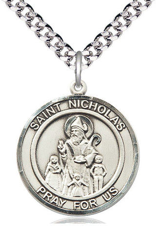 Sterling Silver Saint Nicholas Medal Catholic Jewelry Engraved Catholic Saint Jewelry