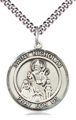 Sterling Silver Saint Nicholas Medal Catholic Jewelry Engraved Catholic Saint Jewelry