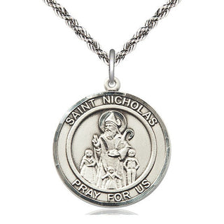 Sterling Silver Saint Nicholas Medal Catholic Jewelry Engraved Catholic Saint Jewelry