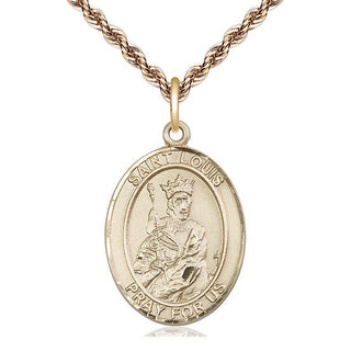 14kt Gold Saint Louis Medal Engraved Catholic Saint Jewelry