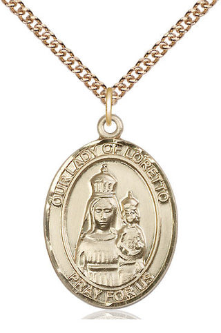 14kt Gold Filled Our Lady of Loretto Medal Catholic Jewelry Engraved Catholic Saint Jewelry
