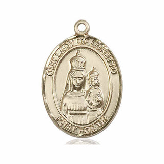 14kt Gold Our Lady of Loretto Medal Engraved Catholic Saint Jewelry