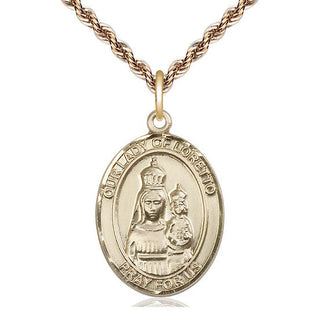 14kt Gold Our Lady of Loretto Medal Engraved Catholic Saint Jewelry