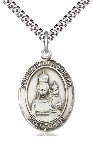 Pewter Our Lady of Loretto Medal Catholic Jewelry Engraved Catholic Saint Jewelry