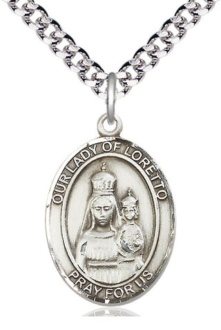 Pewter Our Lady of Loretto Medal Catholic Jewelry Engraved Catholic Saint Jewelry