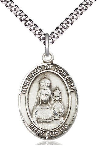 Pewter Our Lady of Loretto Medal Catholic Jewelry Engraved Catholic Saint Jewelry