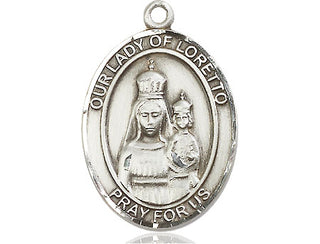 Sterling Silver Our Lady of Loretto Medal Engraved Catholic Saint Jewelry