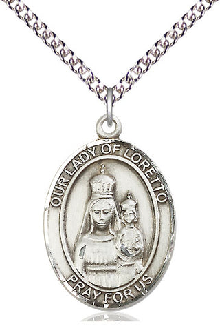 Sterling Silver Our Lady of Loretto Medal Catholic Jewelry Engraved Catholic Saint Jewelry