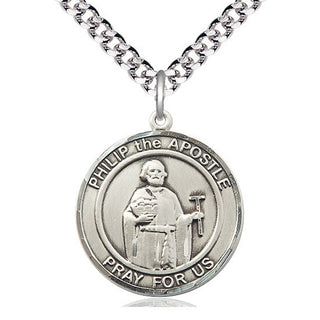 Pewter Philip the Apostle Medal Catholic Jewelry Engraved Catholic Saint Jewelry