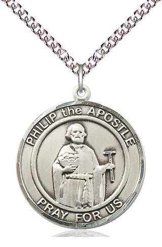 Sterling Silver Philip the Apostle Medal Catholic Jewelry Engraved Catholic Saint Jewelry