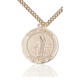 14kt Gold Saint Patrick Medal Engraved Catholic Saint Jewelry