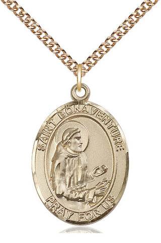 14kt Gold Saint Bonaventure Medal Engraved Catholic Saint Jewelry
