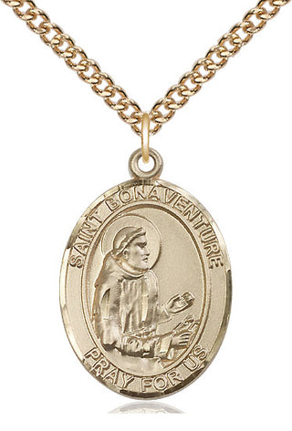 14kt Gold Saint Bonaventure Medal Engraved Catholic Saint Jewelry