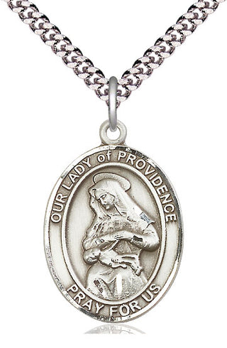 Pewter Our Lady of Providence Medal Catholic Jewelry Engraved Catholic Saint Jewelry