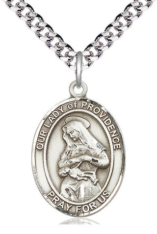 Pewter Our Lady of Providence Medal Catholic Jewelry Engraved Catholic Saint Jewelry