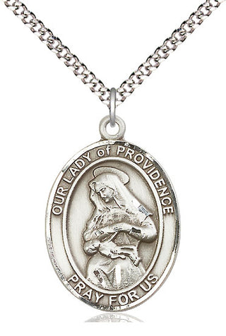 Pewter Our Lady of Providence Medal Catholic Jewelry Engraved Catholic Saint Jewelry