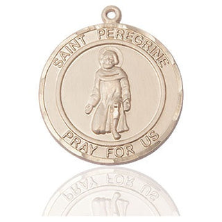 14kt Gold Saint Peregrine Medal Engraved Catholic Saint Jewelry