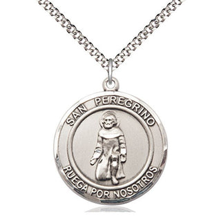Pewter San Peregrino Medal Catholic Jewelry Engraved Catholic Saint Jewelry