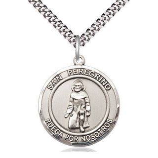 Pewter San Peregrino Medal Catholic Jewelry Engraved Catholic Saint Jewelry