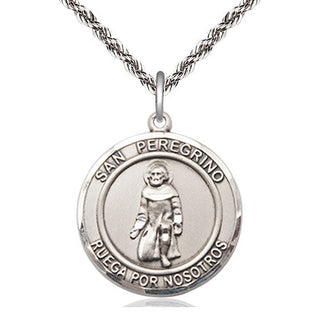 Sterling Silver San Peregrino Medal Catholic Jewelry Engraved Catholic Saint Jewelry