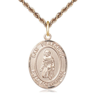 14kt Gold San Peregrino Medal Engraved Catholic Saint Jewelry