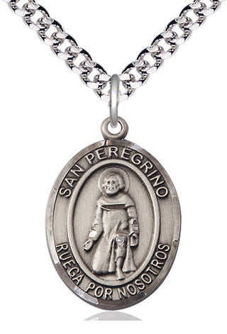 Pewter San Peregrino Medal Catholic Jewelry Engraved Catholic Saint Jewelry