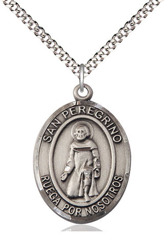 Pewter San Peregrino Medal Catholic Jewelry Engraved Catholic Saint Jewelry