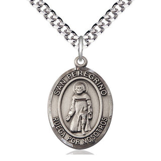Sterling Silver San Peregrino Medal Catholic Jewelry Engraved Catholic Saint Jewelry