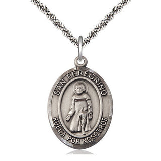 Sterling Silver San Peregrino Medal Catholic Jewelry Engraved Catholic Saint Jewelry