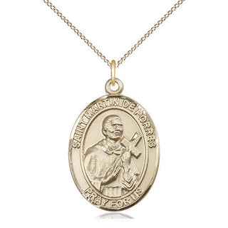 14kt Gold Saint Martin de Porres Medal Engraved Catholic Saint Jewelry