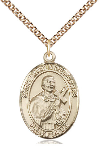 14kt Gold Saint Martin de Porres Medal Engraved Catholic Saint Jewelry