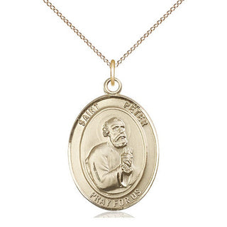 14kt Gold Saint Peter the Apostle Medal Engraved Catholic Saint Jewelry