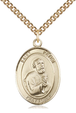 14kt Gold Saint Peter the Apostle Medal Engraved Catholic Saint Jewelry