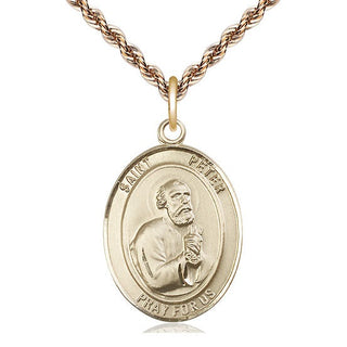 14kt Gold Saint Peter the Apostle Medal Engraved Catholic Saint Jewelry