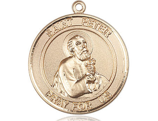 14kt Gold Saint Peter the Apostle Medal Engraved Catholic Saint Jewelry