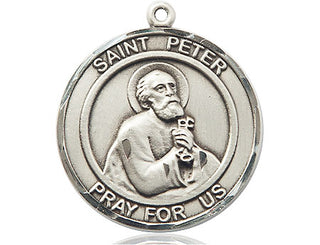 Sterling Silver Saint Peter the Apostle Medal Catholic Jewelry Engraved Catholic Saint Jewelry