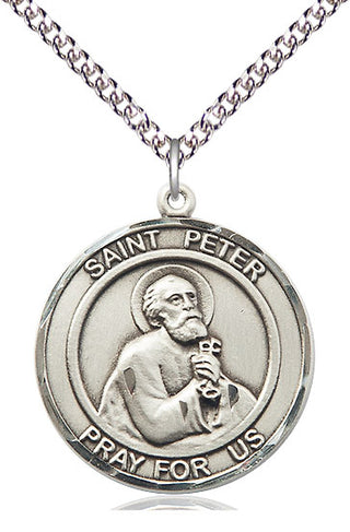 Sterling Silver Saint Peter the Apostle Medal Catholic Jewelry Engraved Catholic Saint Jewelry