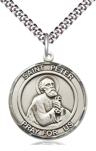 Sterling Silver Saint Peter the Apostle Medal Catholic Jewelry Engraved Catholic Saint Jewelry