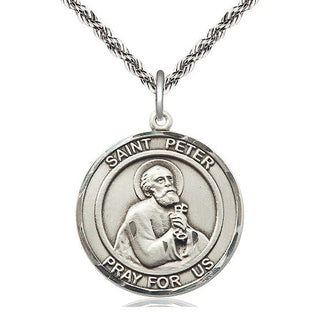 Sterling Silver Saint Peter the Apostle Medal Catholic Jewelry Engraved Catholic Saint Jewelry