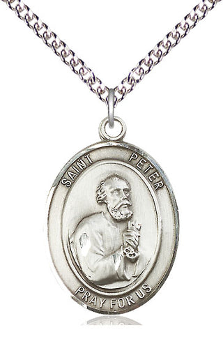 Sterling Silver Saint Peter the Apostle Medal Catholic Jewelry Engraved Catholic Saint Jewelry
