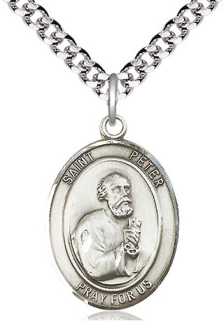 Sterling Silver Saint Peter the Apostle Medal Catholic Jewelry Engraved Catholic Saint Jewelry