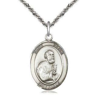 Sterling Silver Saint Peter the Apostle Medal Catholic Jewelry Engraved Catholic Saint Jewelry